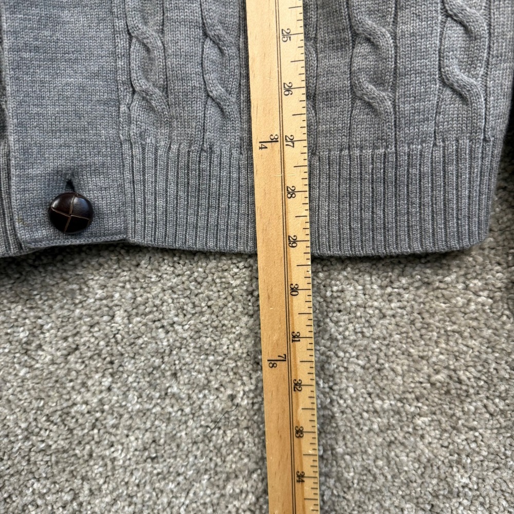 Brooks Brothers Fleece Gray 100% Merino Wool Cable Knit Shawl Cardigan Mens XL - Picture 5 of 7